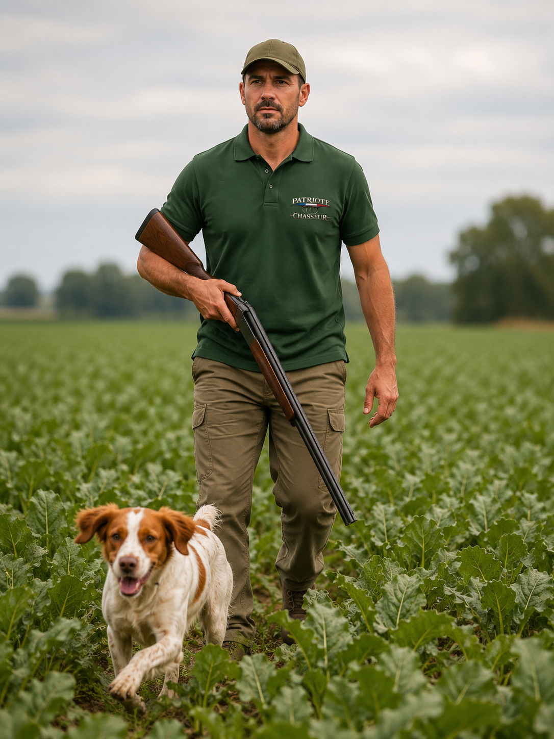 Polo Homme vert forêt -PATRIOTE CHASSEUR- Le passionné