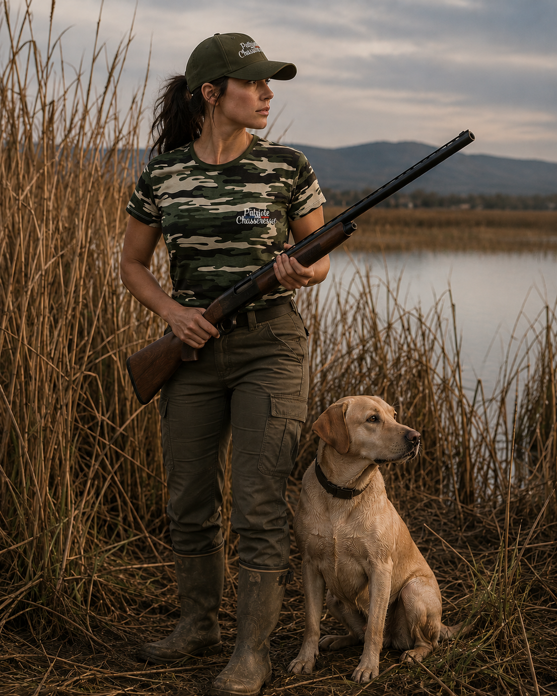 T-shirt femme camo -PATRIOTE CHASSERESSE- La camo