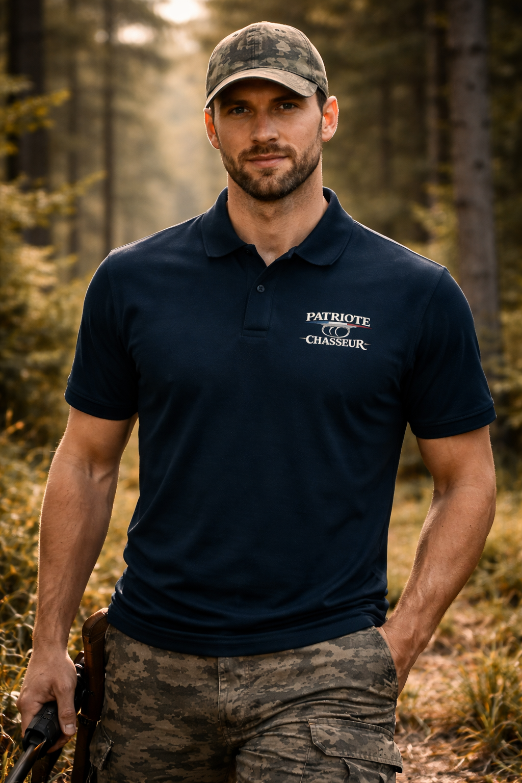 Polo homme -PATRIOTE CHASSEUR– BLEU MARINE-L'élégance