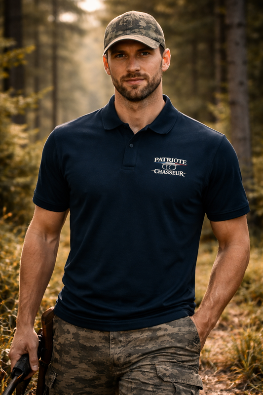 Polo homme -PATRIOTE CHASSEUR– BLEU MARINE-L'élégance