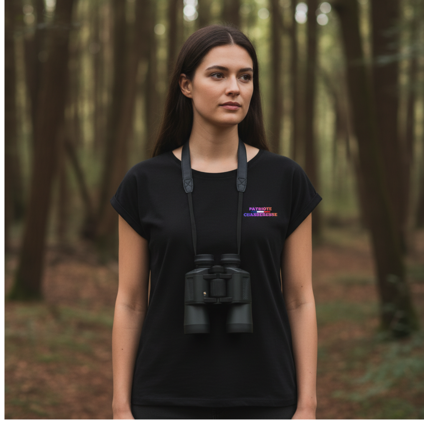T-shirt -PATRIOTE CHASSERESSE-La chasse en noir et rose