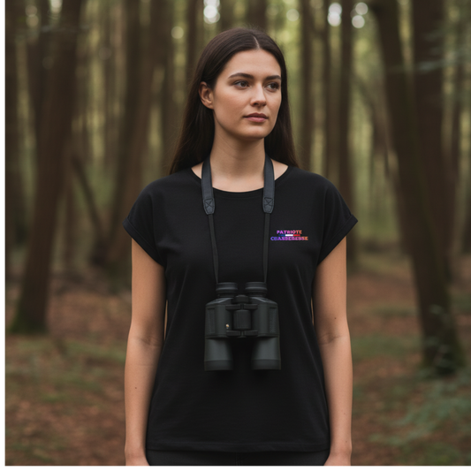 T-shirt -PATRIOTE CHASSERESSE-La chasse en noir et rose