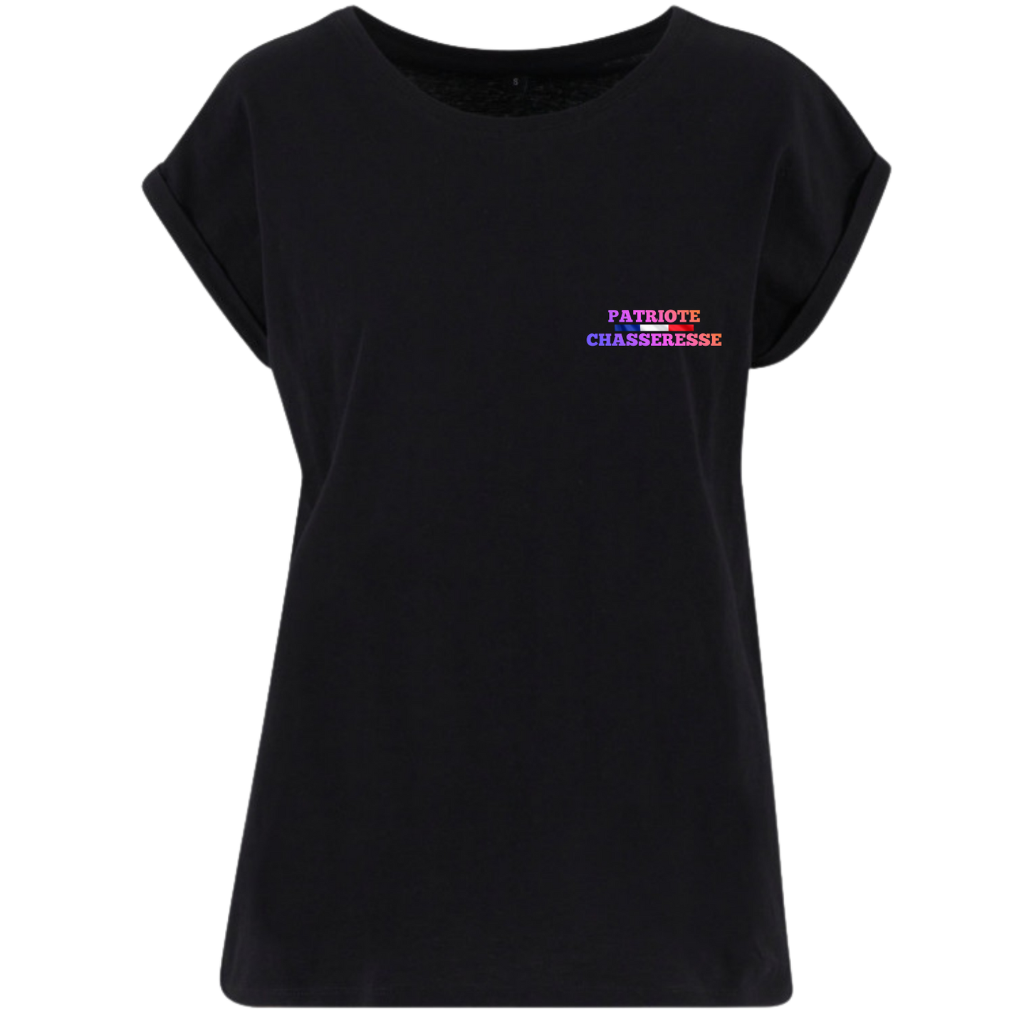 T-shirt -PATRIOTE CHASSERESSE-La chasse en noir et rose